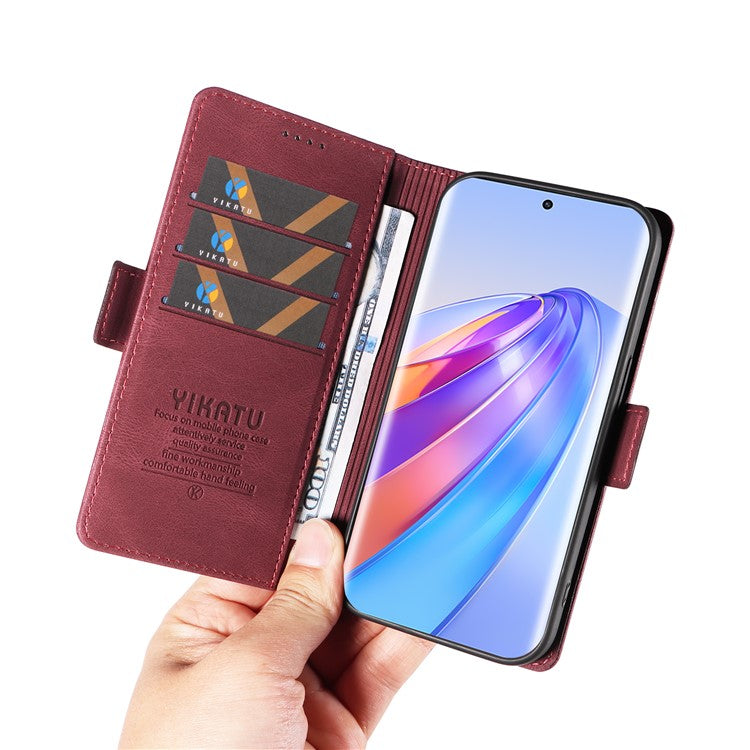 YIKATU YK-005 For Honor X40 5G / X9a 5G / Magic5 Lite 5G PU Leather Wallet Phone Case Stand Skin-touch Cover - Wine Red