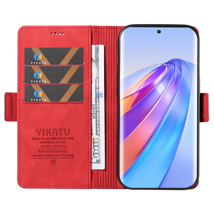 YIKATU YK-005 For Honor X40 5G / X9a 5G / Magic5 Lite 5G PU Leather Wallet Phone Case Stand Skin-touch Cover - Red