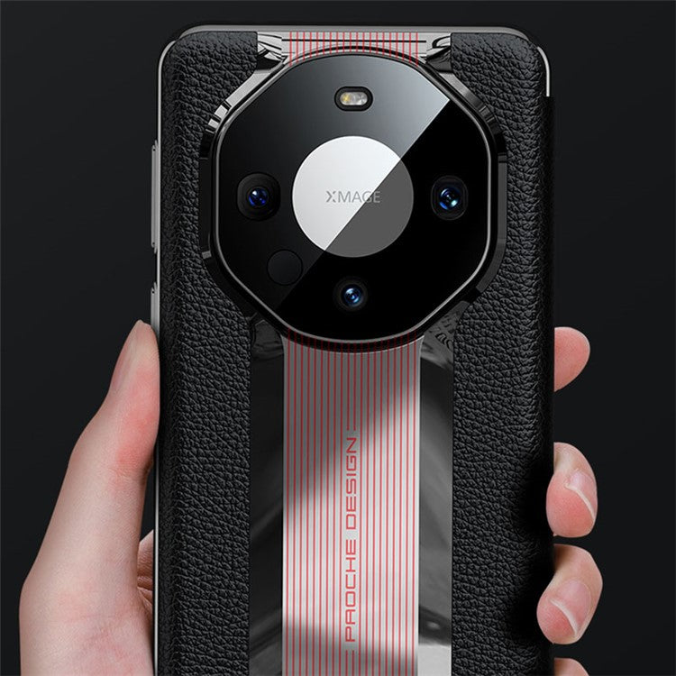 View Window Phone Flip Case for Huawei Mate 60 Genuine Cow Leather Auto Wake-up  /  Sleep Phone Cover - Black