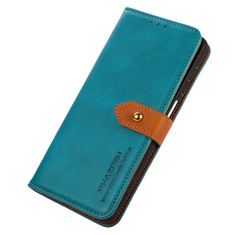 KHAZNEH For Huawei Mate 60 Pro Cowhide Texture Leather Stand Case Anti-shock Wallet Phone Cover - Blue
