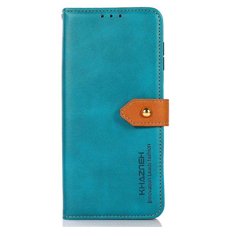 KHAZNEH For Huawei Mate 60 Pro Cowhide Texture Leather Stand Case Anti-shock Wallet Phone Cover - Blue