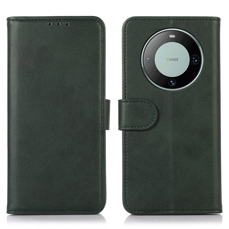For Huawei Mate 60 Cowhide Texture Cell Phone Case Wallet Stand Anti-Fall Leather Cover - Green