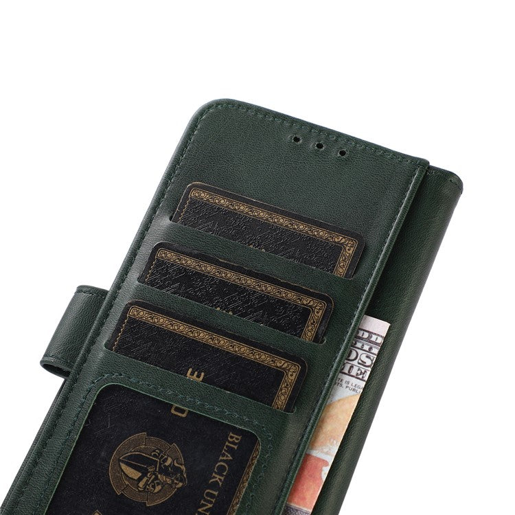 For Huawei Mate 60 Cowhide Texture Cell Phone Case Wallet Stand Anti-Fall Leather Cover - Green