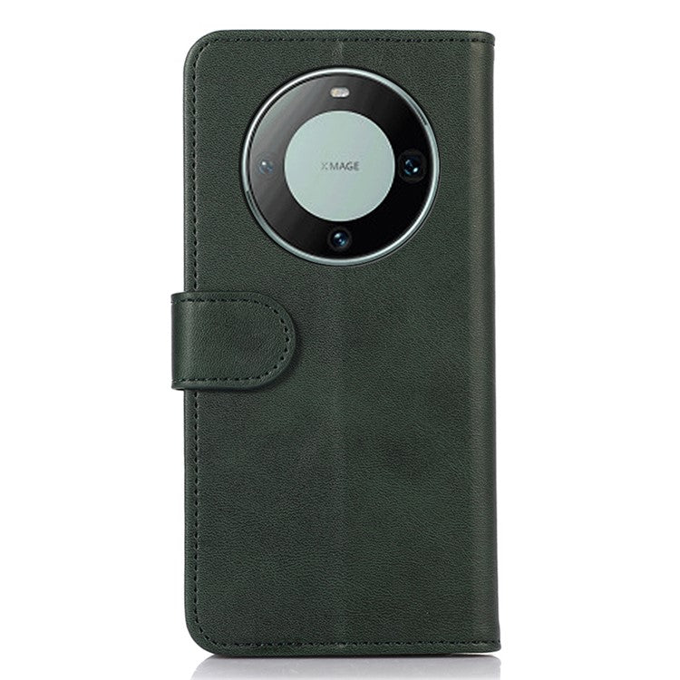 For Huawei Mate 60 Cowhide Texture Cell Phone Case Wallet Stand Anti-Fall Leather Cover - Green