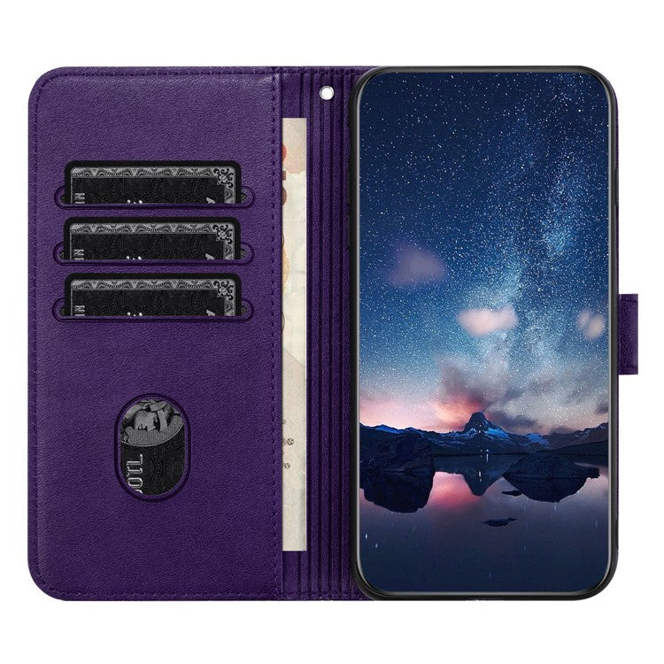 Geometric Imprinted Wallet Case for iPhone 14 Plus , Microfiber Leather Stand Phone Cover - Purple
