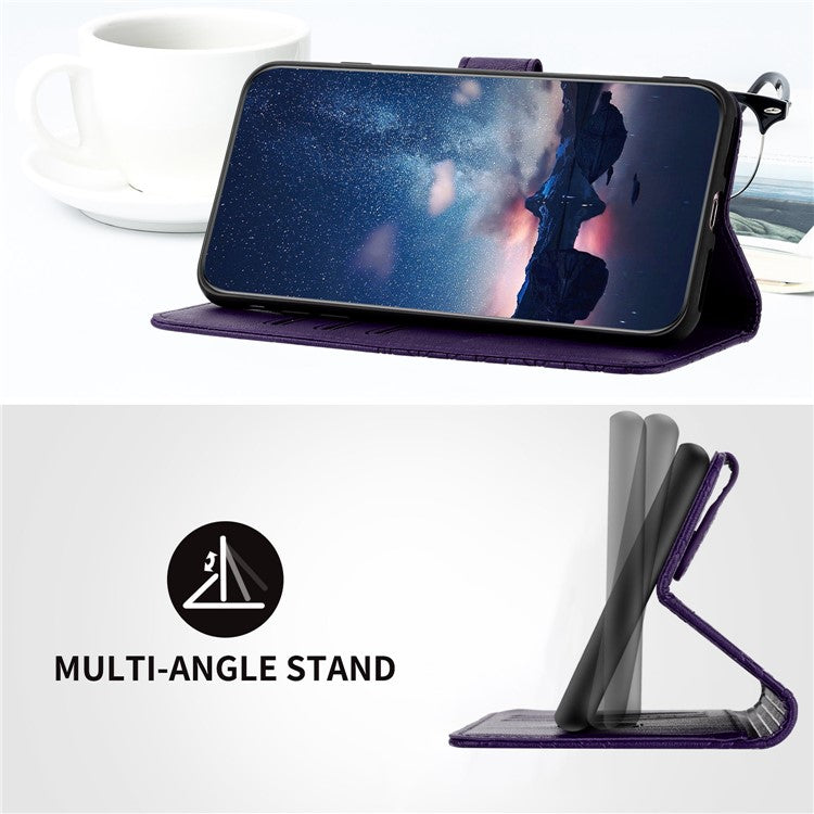 Geometric Imprinted Wallet Case for iPhone 14 Plus , Microfiber Leather Stand Phone Cover - Purple