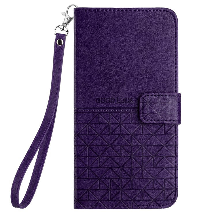 Geometric Imprinted Wallet Case for iPhone 14 Plus , Microfiber Leather Stand Phone Cover - Purple