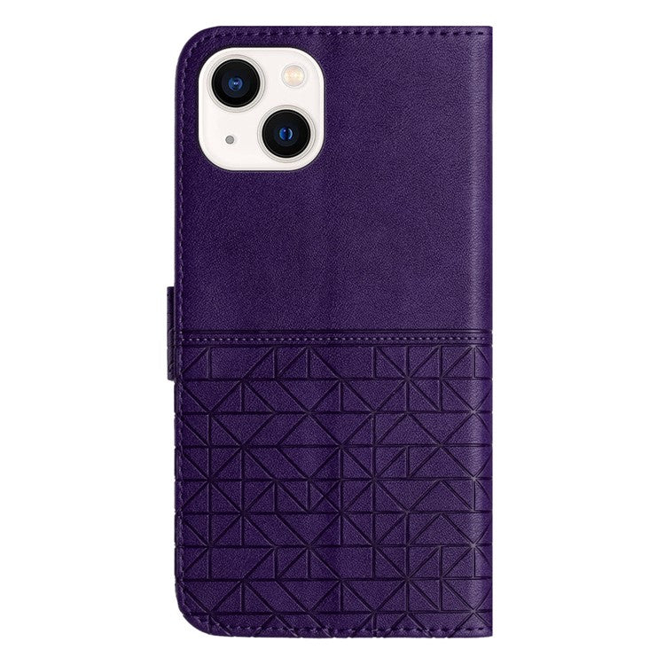 Geometric Imprinted Wallet Case for iPhone 14 Plus , Microfiber Leather Stand Phone Cover - Purple