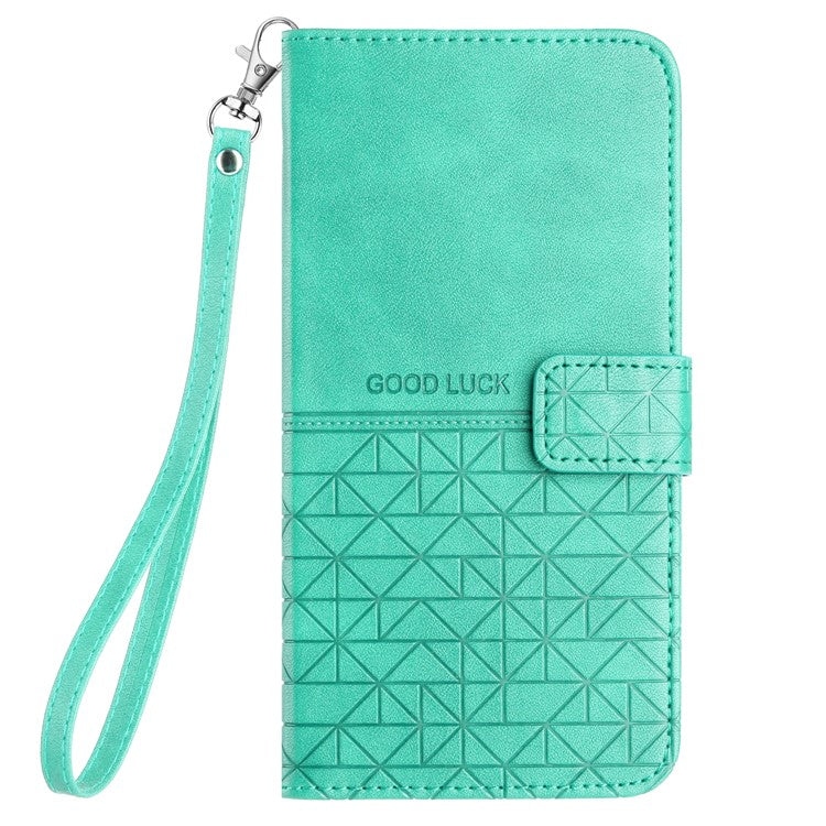 Geometric Imprinted Wallet Case for iPhone 14 Plus , Microfiber Leather Stand Phone Cover - Green