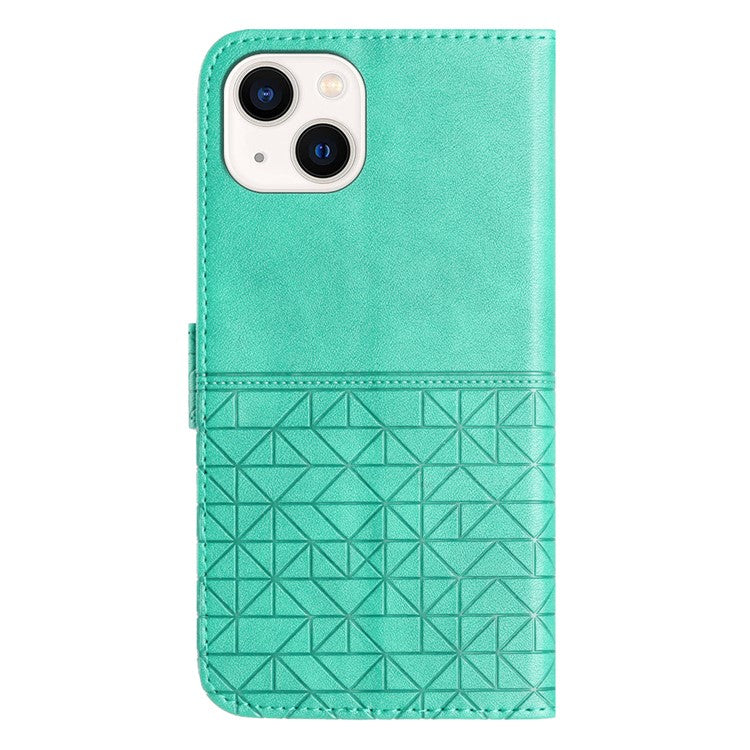Geometric Imprinted Wallet Case for iPhone 14 Plus , Microfiber Leather Stand Phone Cover - Green