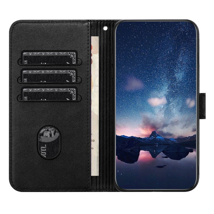 Phone Wallet Case for iPhone 14 Pro , Microfiber Leather Geometric Imprinted Cover with Stand - Black