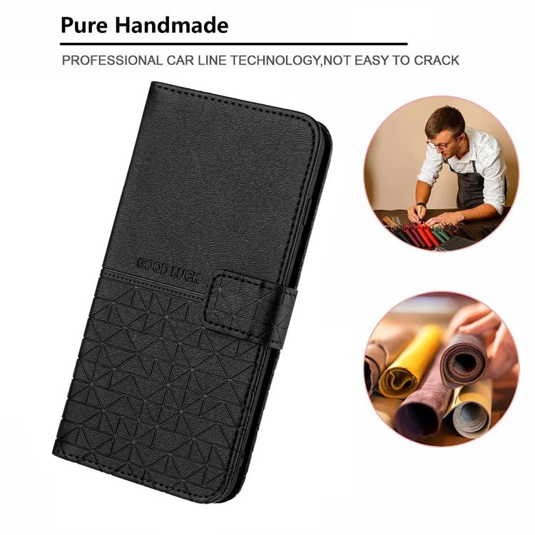 Phone Wallet Case for iPhone 14 Pro , Microfiber Leather Geometric Imprinted Cover with Stand - Black