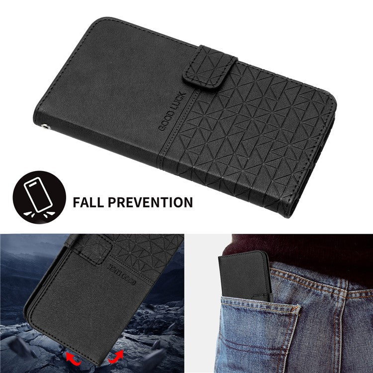Phone Wallet Case for iPhone 14 Pro , Microfiber Leather Geometric Imprinted Cover with Stand - Black