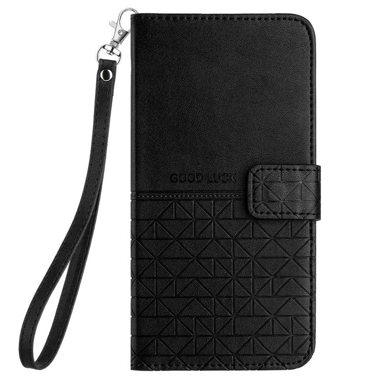 Phone Wallet Case for iPhone 14 Pro , Microfiber Leather Geometric Imprinted Cover with Stand - Black