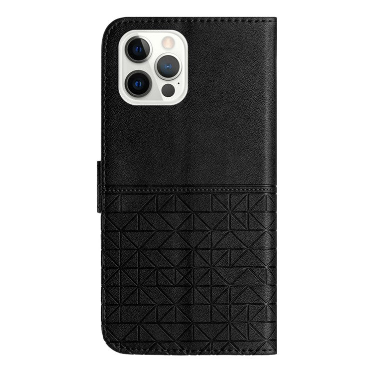Phone Wallet Case for iPhone 14 Pro , Microfiber Leather Geometric Imprinted Cover with Stand - Black