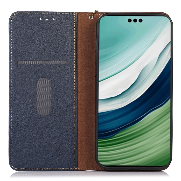 KHAZNEH For Huawei Mate 60 Pro Nappa Texture RFID Blocking Wallet Cover Genuine Cowhide Leather Stand Case - Blue