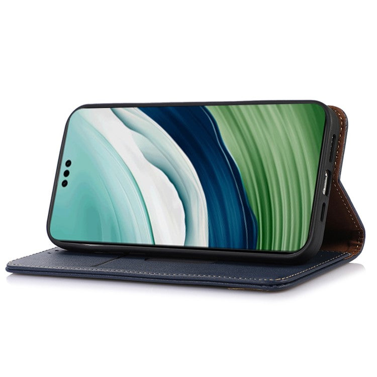 KHAZNEH For Huawei Mate 60 Pro Nappa Texture RFID Blocking Wallet Cover Genuine Cowhide Leather Stand Case - Blue