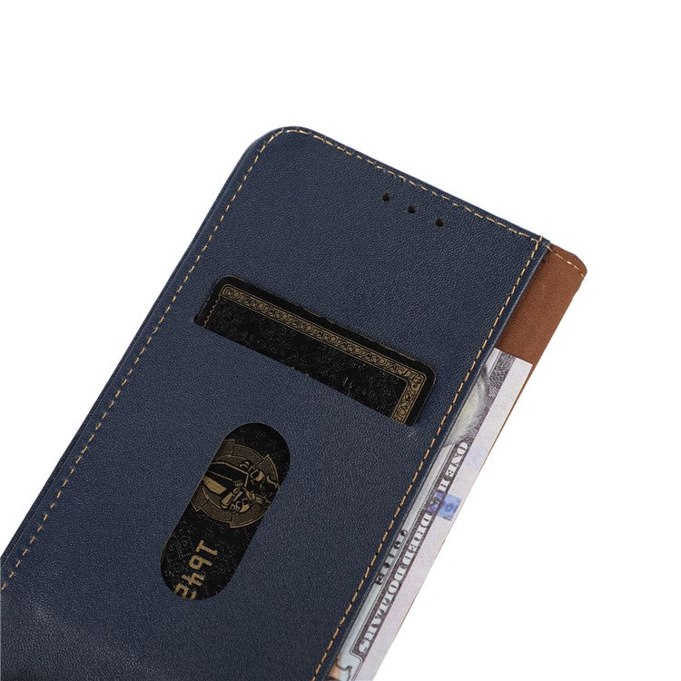 KHAZNEH For Huawei Mate 60 Pro Nappa Texture RFID Blocking Wallet Cover Genuine Cowhide Leather Stand Case - Blue