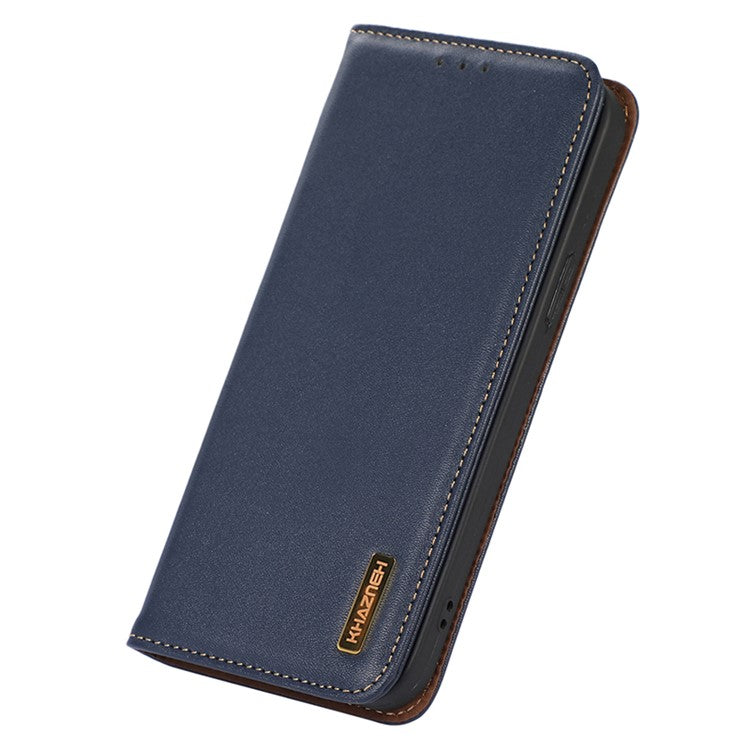 KHAZNEH For Huawei Mate 60 Pro Nappa Texture RFID Blocking Wallet Cover Genuine Cowhide Leather Stand Case - Blue