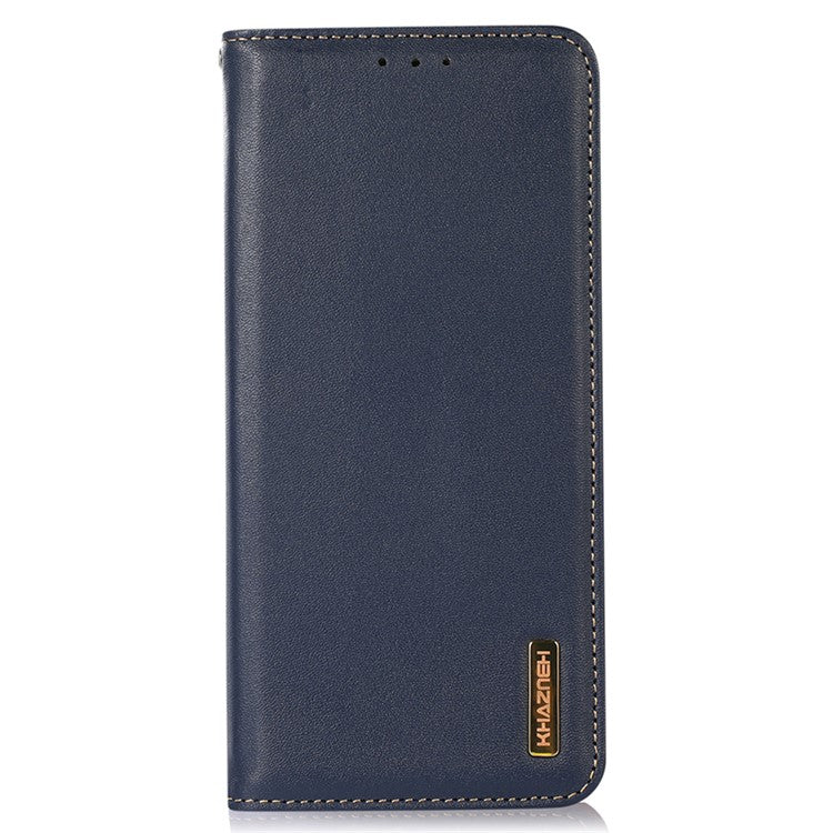 KHAZNEH For Huawei Mate 60 Pro Nappa Texture RFID Blocking Wallet Cover Genuine Cowhide Leather Stand Case - Blue
