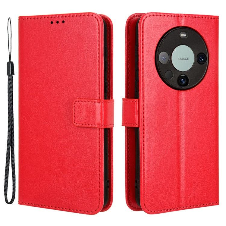 For Huawei Mate 60 Full Protection Phone Case Crazy Horse Texture Leather Stand Wallet Cover - Red
