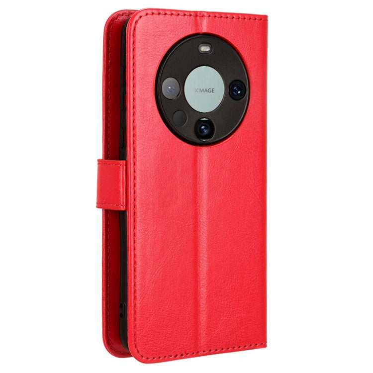 For Huawei Mate 60 Full Protection Phone Case Crazy Horse Texture Leather Stand Wallet Cover - Red