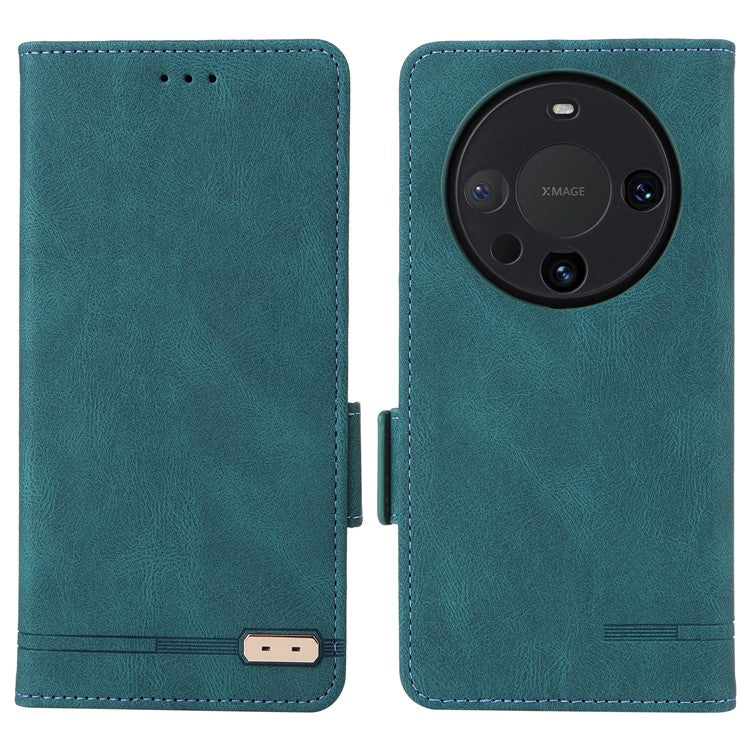 For Huawei Mate 60 Pro Hardware Decor Stand Phone Case PU Leather Wallet Cover - Blue