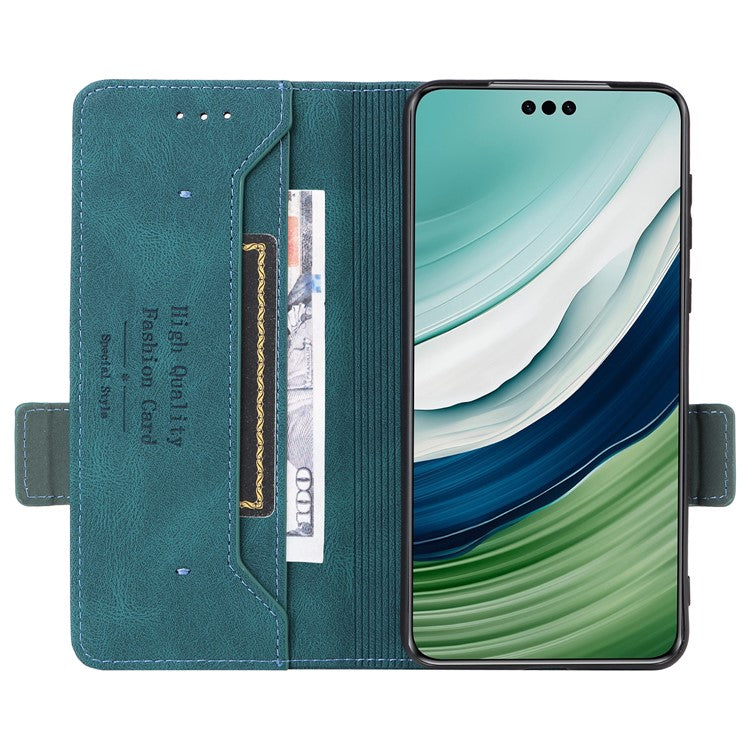 For Huawei Mate 60 Pro Hardware Decor Stand Phone Case PU Leather Wallet Cover - Blue