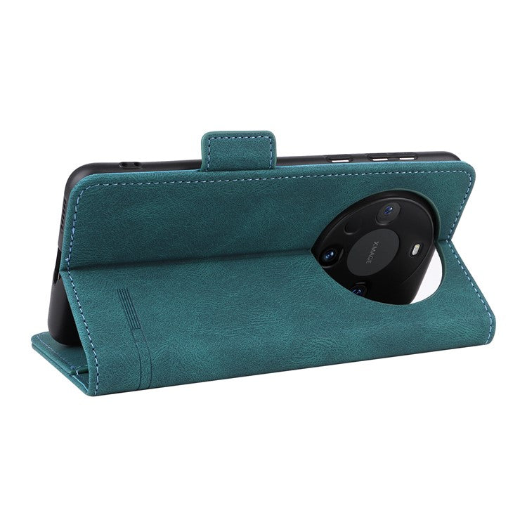 For Huawei Mate 60 Pro Hardware Decor Stand Phone Case PU Leather Wallet Cover - Blue