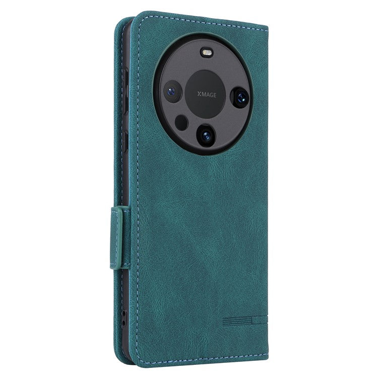 For Huawei Mate 60 Pro Hardware Decor Stand Phone Case PU Leather Wallet Cover - Blue