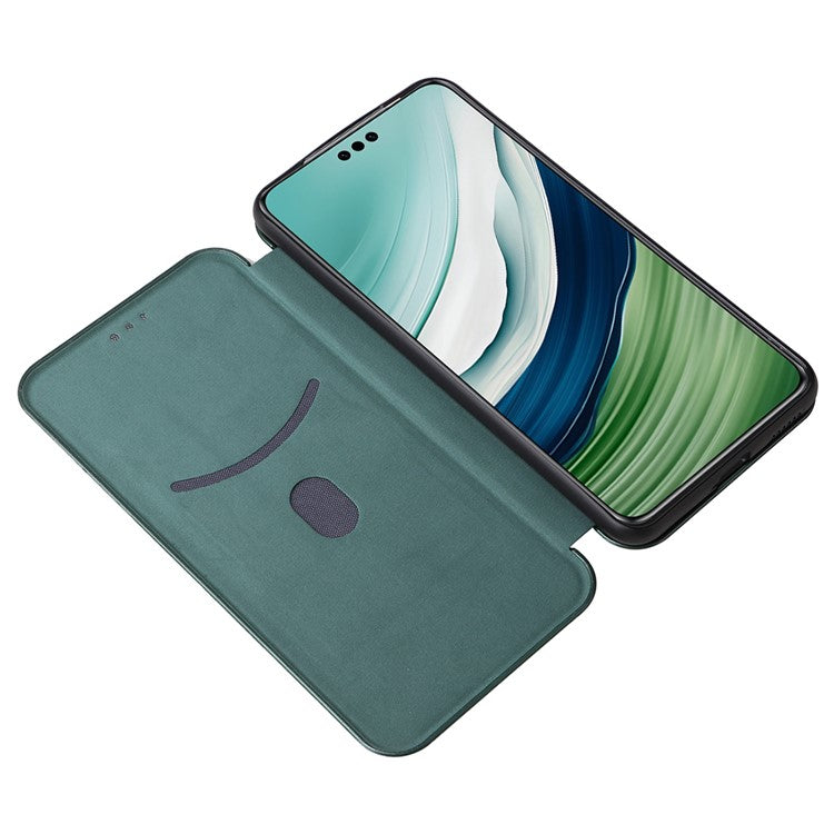 For Huawei Mate 60 Pro Carbon Fiber Texture Phone Case Card Holder PU Leather Stand Cover - Green