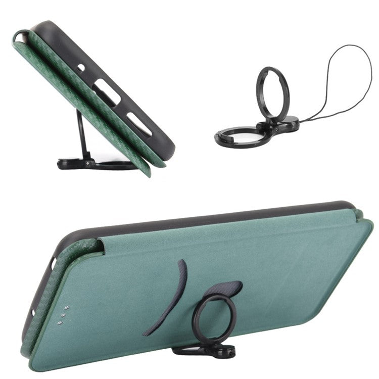For Huawei Mate 60 Pro Carbon Fiber Texture Phone Case Card Holder PU Leather Stand Cover - Green