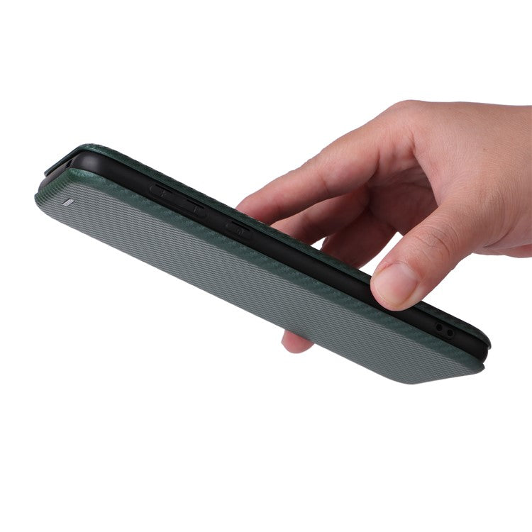 For Huawei Mate 60 Pro Carbon Fiber Texture Phone Case Card Holder PU Leather Stand Cover - Green