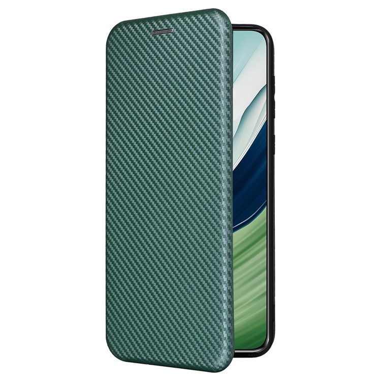 For Huawei Mate 60 Pro Carbon Fiber Texture Phone Case Card Holder PU Leather Stand Cover - Green