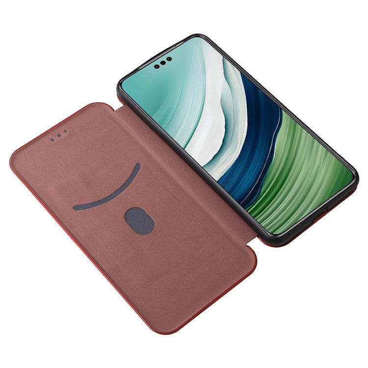 For Huawei Mate 60 Carbon Fiber Texture Card Holder Phone Case Leather Stand Anti-fall Cover - Brown