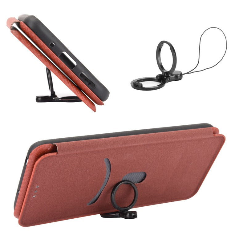 For Huawei Mate 60 Carbon Fiber Texture Card Holder Phone Case Leather Stand Anti-fall Cover - Brown