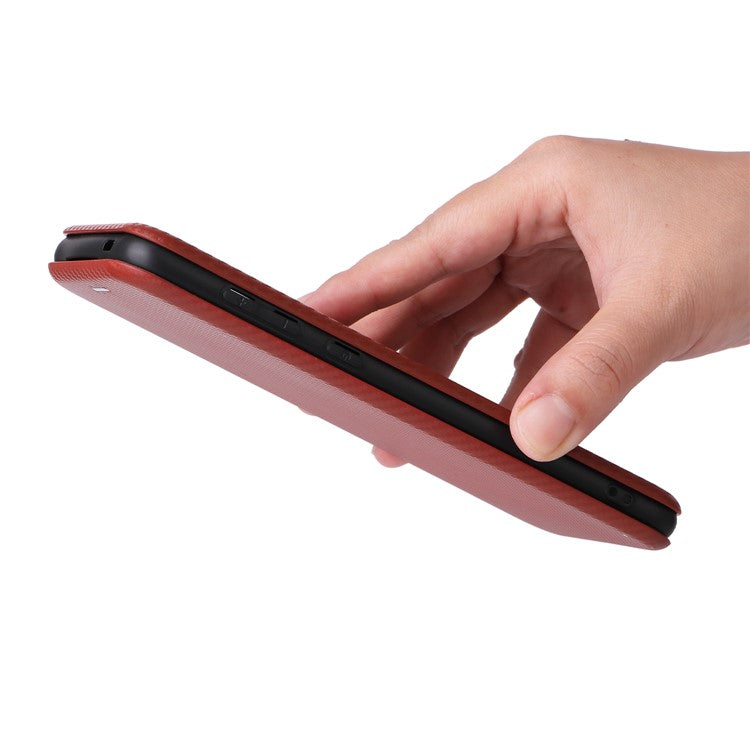 For Huawei Mate 60 Carbon Fiber Texture Card Holder Phone Case Leather Stand Anti-fall Cover - Brown