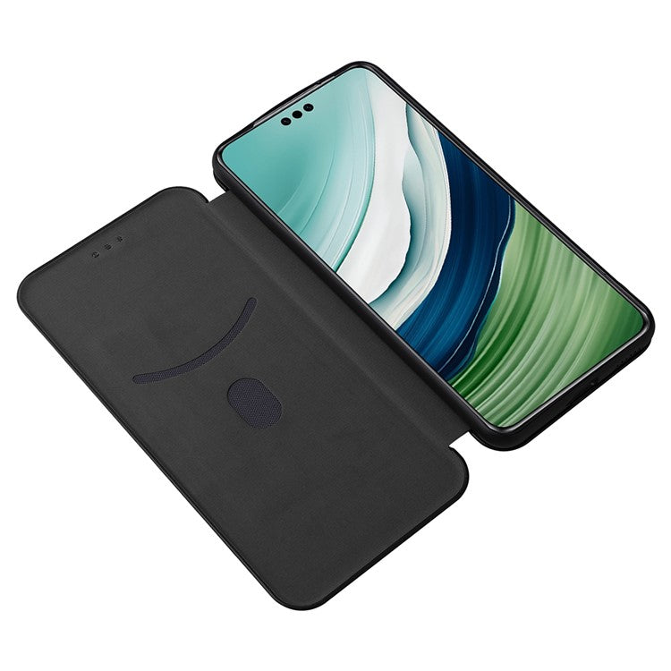 For Huawei Mate 60 Carbon Fiber Texture Card Holder Phone Case Leather Stand Anti-fall Cover - Black