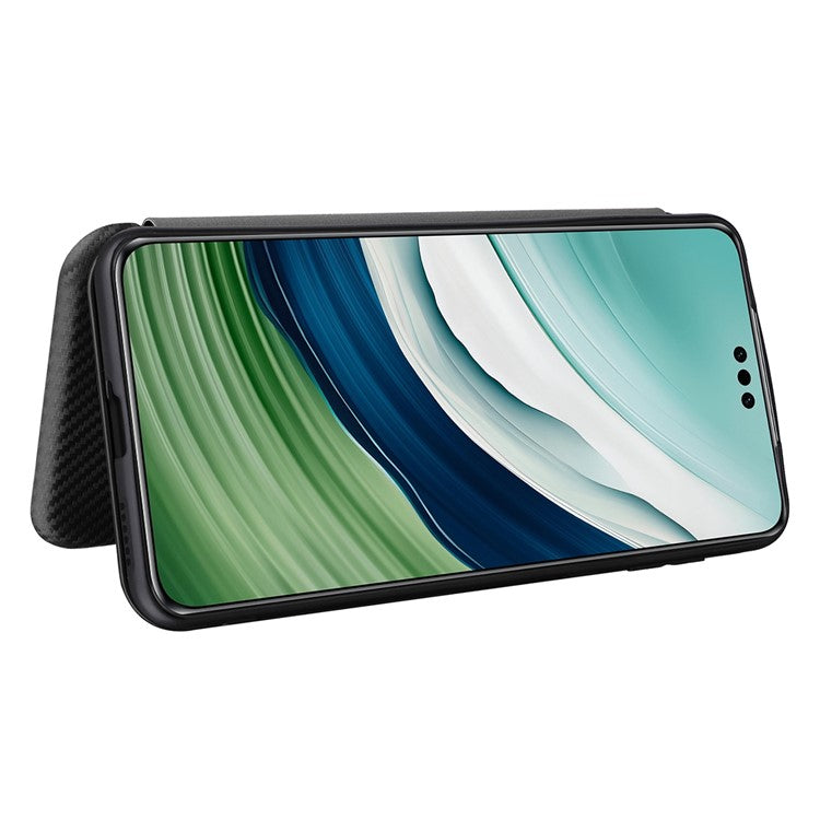 For Huawei Mate 60 Carbon Fiber Texture Card Holder Phone Case Leather Stand Anti-fall Cover - Black