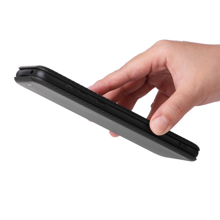 For Huawei Mate 60 Carbon Fiber Texture Card Holder Phone Case Leather Stand Anti-fall Cover - Black