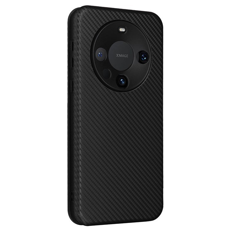 For Huawei Mate 60 Carbon Fiber Texture Card Holder Phone Case Leather Stand Anti-fall Cover - Black
