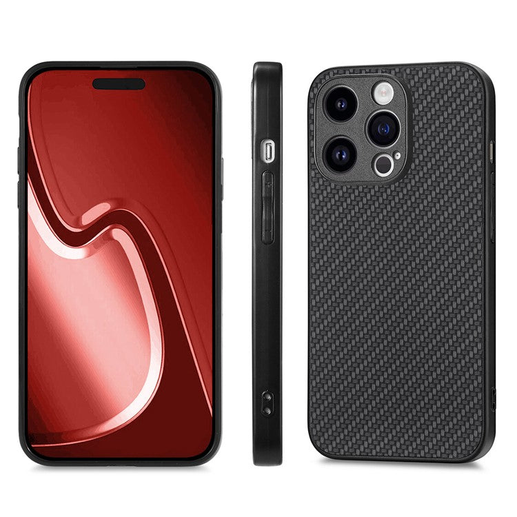ENKAY HAT PRINCE For iPhone 14 Pro Max Leather+PC Case Carbon Fiber Phone Cover with High Aluminium-silicon Glass Film - Black