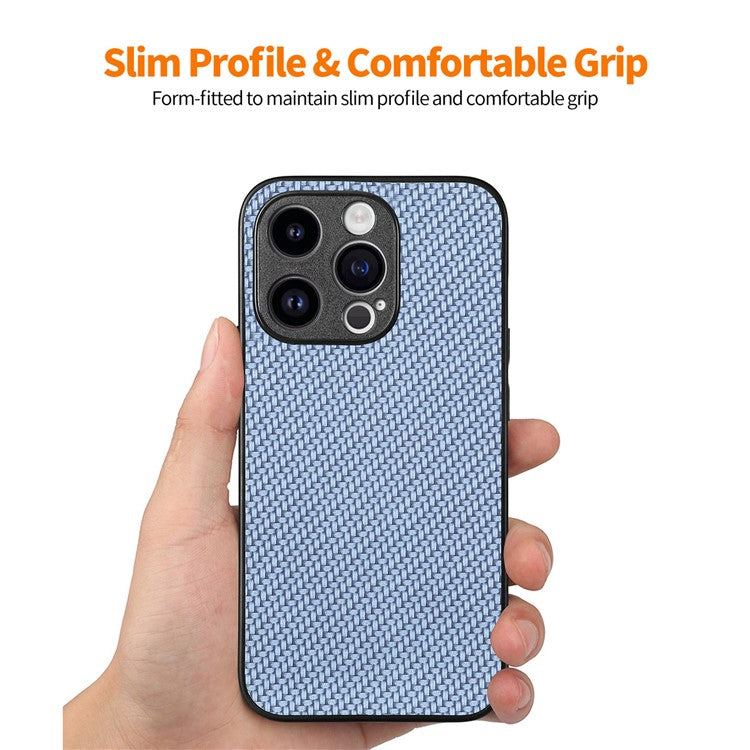 ENKAY HAT PRINCE For iPhone 14 Pro Max Leather+PC Case Carbon Fiber Phone Cover with High Aluminium-silicon Glass Film - Black