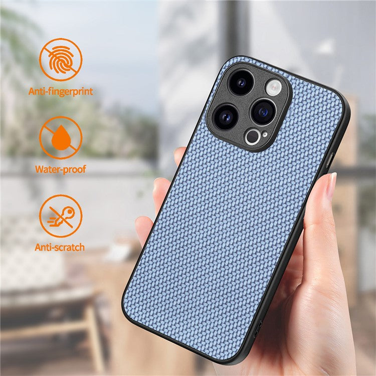 ENKAY HAT PRINCE For iPhone 14 Pro Max Leather+PC Case Carbon Fiber Phone Cover with High Aluminium-silicon Glass Film - Black