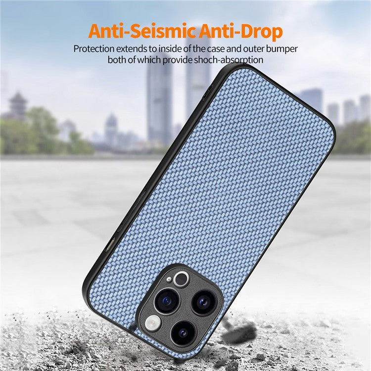 ENKAY HAT PRINCE For iPhone 14 Pro Max Leather+PC Case Carbon Fiber Phone Cover with High Aluminium-silicon Glass Film - Black