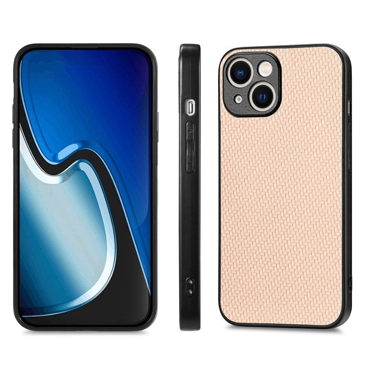 ENKAY HAT PRINCE Carbon Fiber Case for iPhone 14 Leather+PC Phone Cover with High Aluminium-silicon Glass Film - Khaki