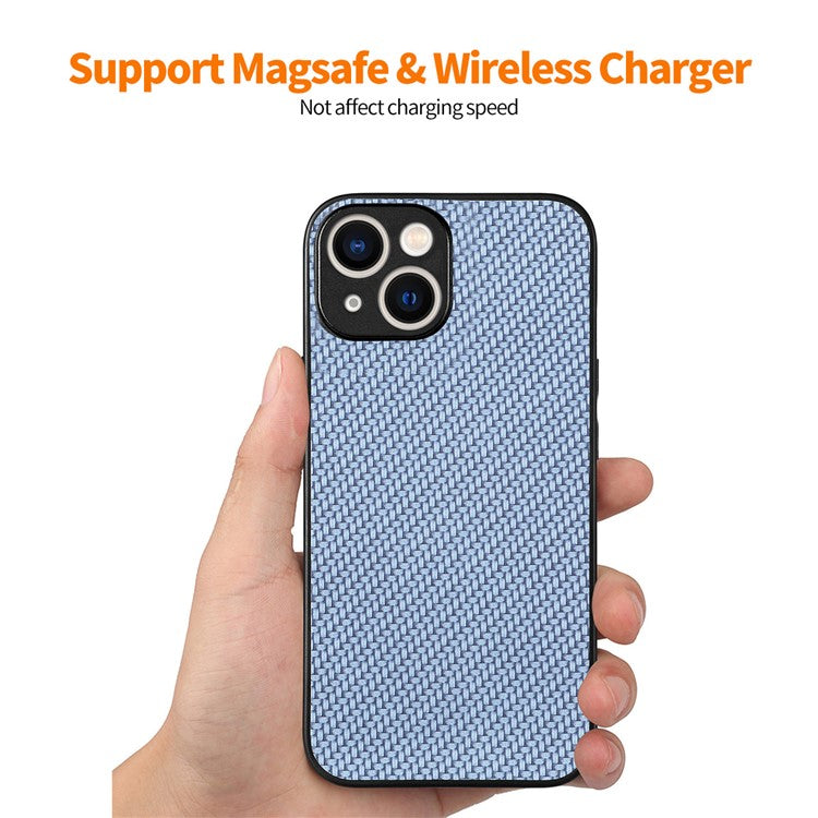 ENKAY HAT PRINCE Carbon Fiber Case for iPhone 14 Leather+PC Phone Cover with High Aluminium-silicon Glass Film - Khaki