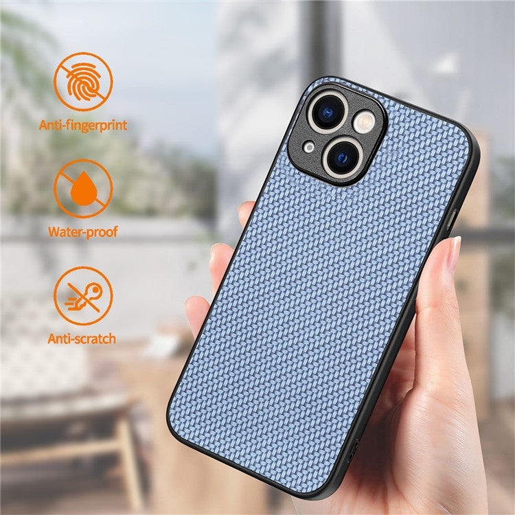 ENKAY HAT PRINCE Carbon Fiber Case for iPhone 14 Leather+PC Phone Cover with High Aluminium-silicon Glass Film - Khaki