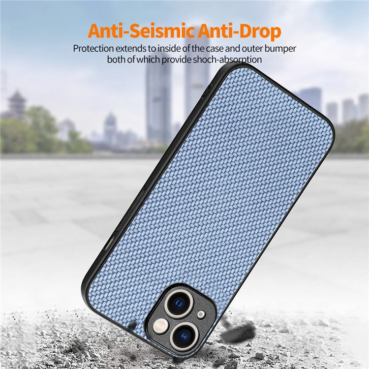 ENKAY HAT PRINCE Carbon Fiber Case for iPhone 14 Leather+PC Phone Cover with High Aluminium-silicon Glass Film - Khaki