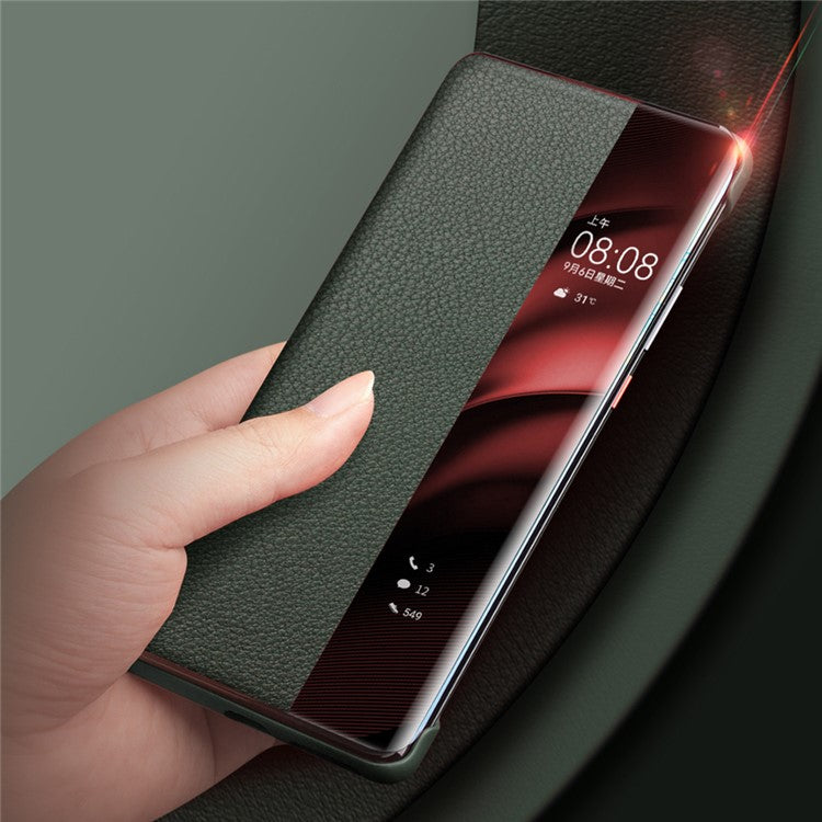 QIALINO For Huawei Mate 60 Pro / 60 Pro+ Case Genuine Cow Leather Auto Wake / Sleep Phone Cover - Green